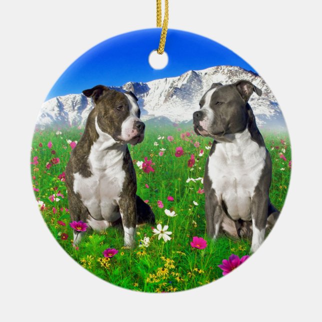Brindle & blått Staffordshire & groptjurhundar Julgransprydnad Keramik (Framsidan)