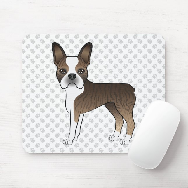 Brindle Boston Terrier Cute Tecknad hund & Tass Musmatta (Med mus)