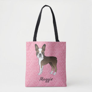 Brindle Boston Terrier Hund På Rosa Hjärtan Tygkasse