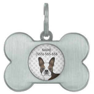 Brindle Boston Terrier Hundhuvud & Husdjursinfo ID-bricka Husdjur