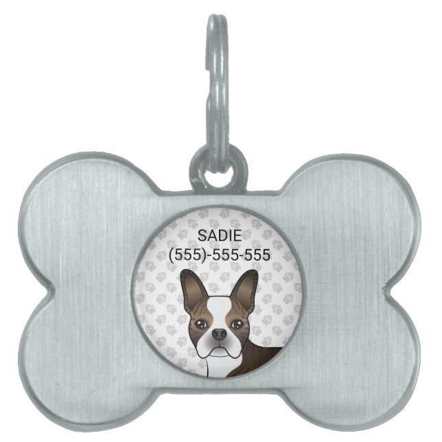 Brindle Boston Terrier Hundhuvud & Husdjursinfo ID-bricka Husdjur (Framsidan)