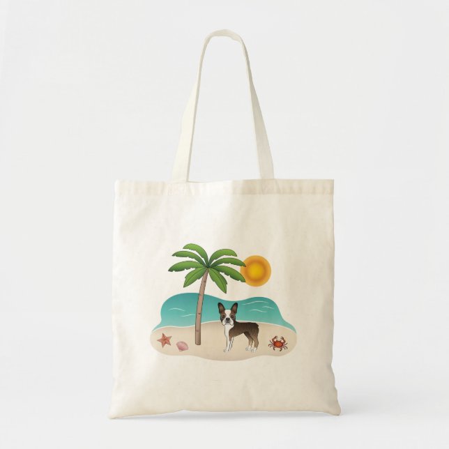 Brindle Boston Terrier på en tropisk sommarstuga Tygkasse (Framsidan)
