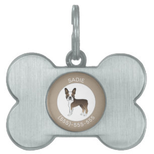 Brindle Boston Terrier Serietecknad Hund & Anpassa ID-bricka Husdjur