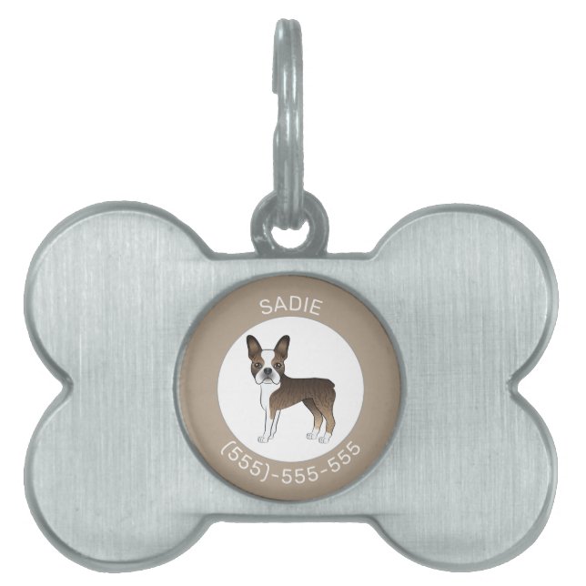 Brindle Boston Terrier Serietecknad Hund & Anpassa ID-bricka Husdjur (Framsidan)