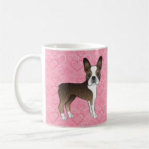 Brindle Boston Terrier Söt Hund På Rosa Hjärtan Kaffemugg