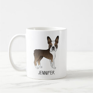 Brindle Boston Terrier Söt Tecknad Hund & Namn Kaffemugg