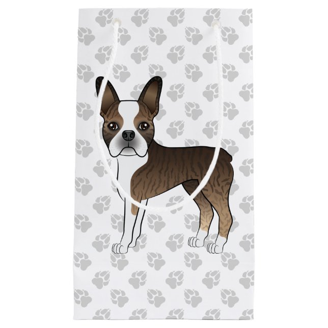 Brindle Boston Terrier Söt Tecknad Hund & Tassar (Framsidan)