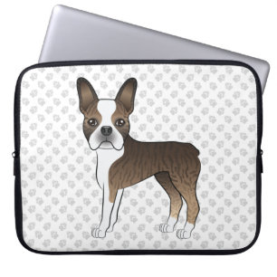 Brindle Boston Terrier Söt Tecknad Hund & Tassar Laptop Fodral