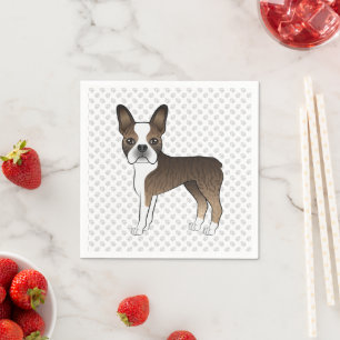 Brindle Boston Terrier Söt Tecknad Hund & Tassar Pappersservett
