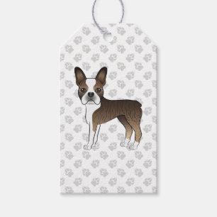 Brindle Boston Terrier Söt Tecknad Hund & Tassar Presentetikett