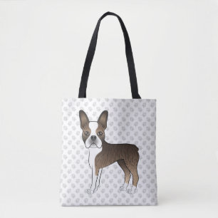 Brindle Boston Terrier Söt Tecknad Hund & Tassar Tygkasse