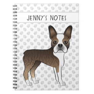 Brindle Boston Terrier Söt Tecknad Hund & Text Anteckningsbok