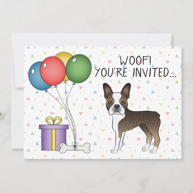 Brindle Boston Terrier Sött Tecknat Hund - Födelse Inbjudningar (Framsida)