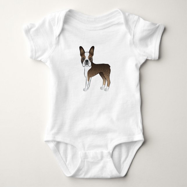Brindle Boston Terrier Sött Tecknat Hunddesign T Shirt (Framsida)
