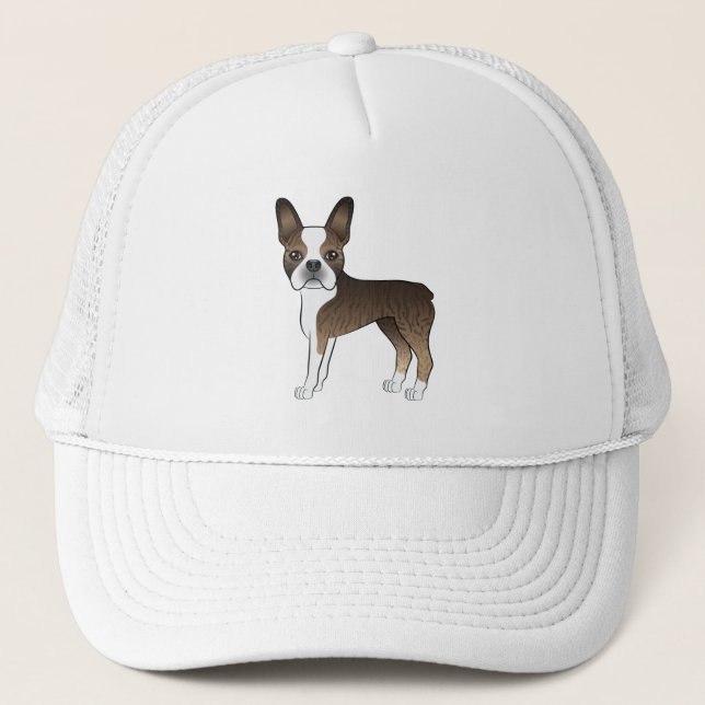 Brindle Boston Terrier Tecknad hund Illustration Keps (Framsida)