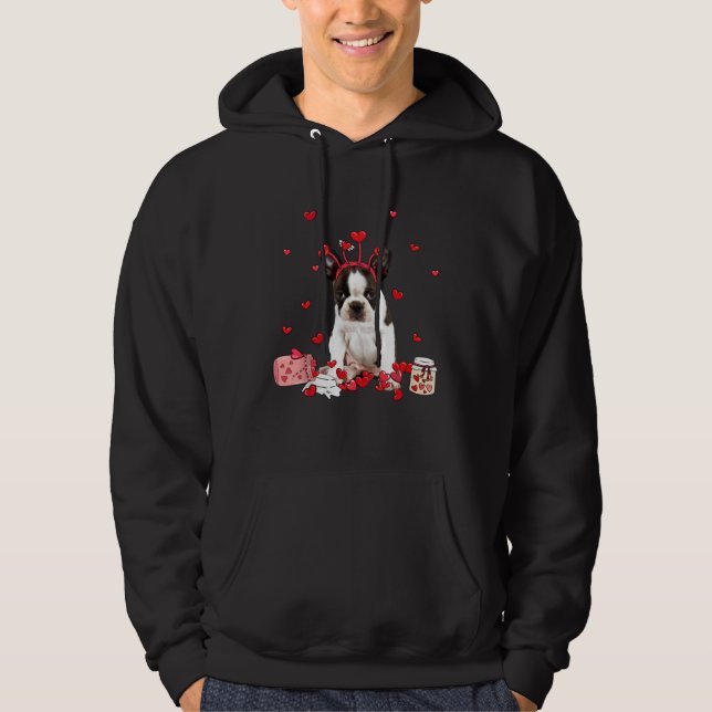 Brindle Boston Terrier With Heart Shape Valentine Hoodie (Framsida)