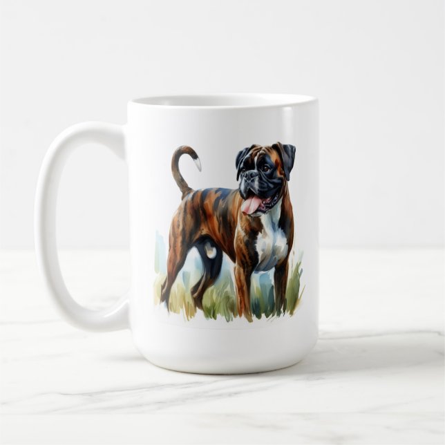 Brindle Boxer (Brindle Boxer) med vattenfärg Kaffemugg (Vänster)