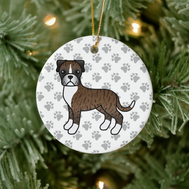 Brindle Boxer Hund Cute Illustration & Tassar Julgransprydnad Keramik (Träd)
