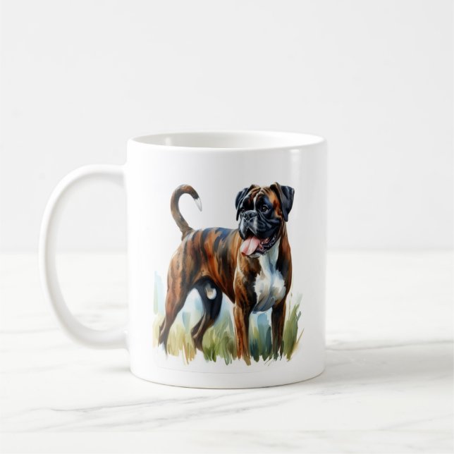 Brindle Boxer-Hund med vattenfärg Kaffemugg (Vänster)
