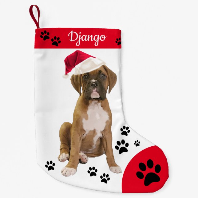 Brindle Boxer Hund, Santa Hund Liten Julstrumpa (Framsidan)