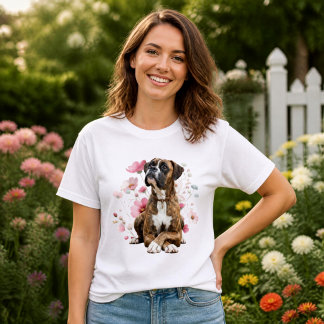 Brindle Boxer Hund & Vilda Blommor T Shirt
