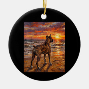 Brindle Boxer vid Sunset Beach Boxer Hund Konst Gå Julgransprydnad Keramik