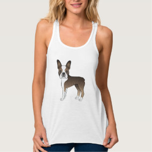 Brindle Brun Boston Terrier Tecknad Hunddesign Linne Med Racerback