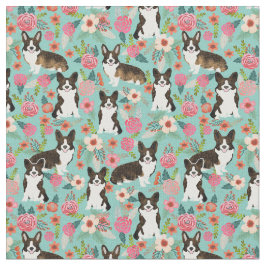 Brindle corgi vintage blommigt mynta tyg
