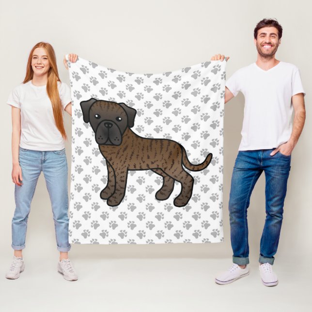 Brindle engelsk mastiff söt serietecknad hund & ta fleecefilt (På plats)