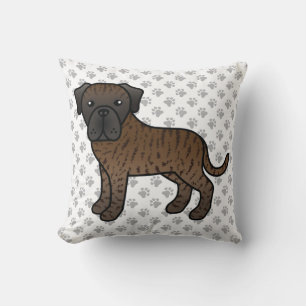 Brindle engelsk mastiff söt tecknad hund & tassar kudde