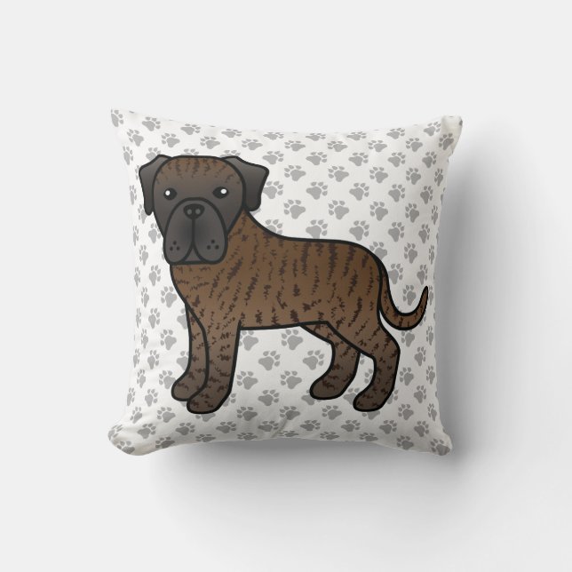 Brindle engelsk mastiff söt tecknad hund & tassar kudde (Framsida)