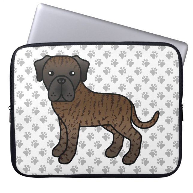 Brindle engelsk mastiff söt tecknad hund & tassar laptop fodral (Framsidan)
