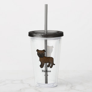 Brindle engelsk Staffie söt seriehund & namn Take Away Mugg
