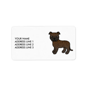 Brindle engelsk Staffie söt seriehund & text Adressetikett
