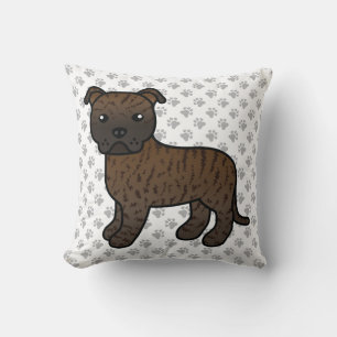 Brindle engelsk Staffie Söt Tecknad Hund & Tassar Kudde