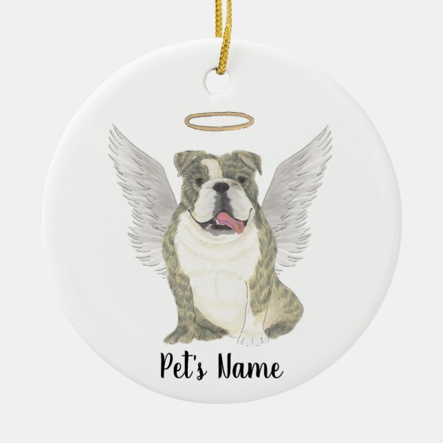 Brindle English Bulldog Sympathy Memorial Julgransprydnad Keramik (Framsidan)