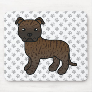 Brindle English Staffie Cute Tecknad hund & Tass Musmatta