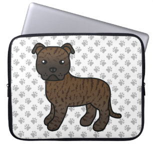Brindle English Staffie Söt Tecknad Hund & Tassar Laptop Fodral