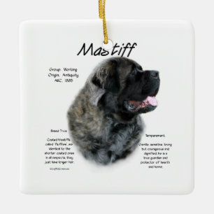 Brindle Fluffy Mastiff Historik Julgransprydnad Keramik