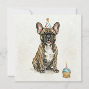 Brindle fransk Bulldog födelsedagskalas hatt Cupca Kort