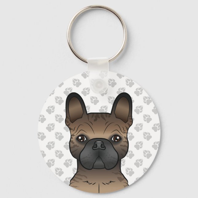 Brindle Fransk Bulldog/Frenchie Cute Hund head Nyckelring (Framsida)