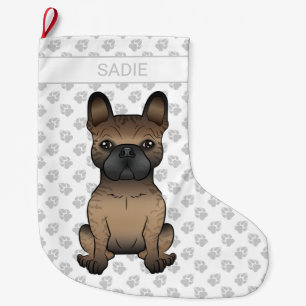 Brindle fransk bulldog / Frenchie söt hund & namn Stor Julstrumpa