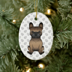 Brindle fransk bulldog / Frenchie söt hund & text Julgransprydnad Keramik
