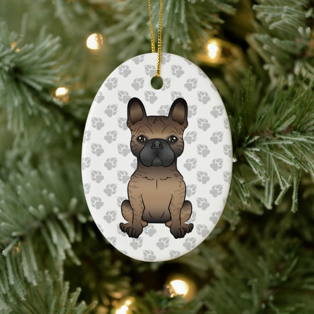 Brindle fransk bulldog / Frenchie söt hund & text Julgransprydnad Keramik (Träd)