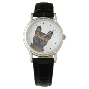 Brindle fransk bulldog / Frenchie Söt tecknad hund Armbandsur