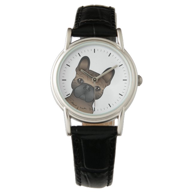 Brindle fransk bulldog / Frenchie Söt tecknad hund Armbandsur (Framsida)