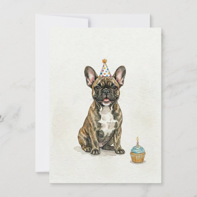 Brindle fransk Bulldogg Födelsedagspartaj hatt Cup Inbjudningar (Framsida)