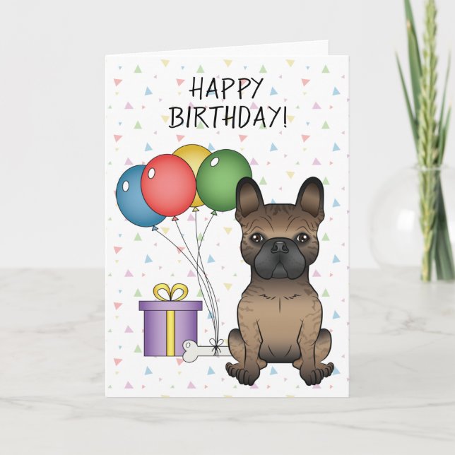 Brindle fransk bulldogg söt hund glad födelsedag kort (Framsida)