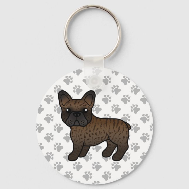 Brindle fransk bulldogg söt seriehund nyckelring (Framsida)