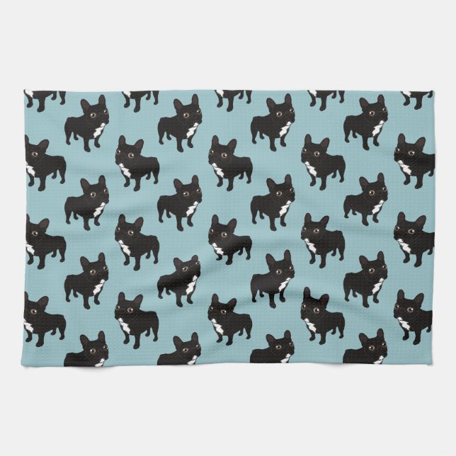 Brindle Frenchie gillar för att gå för en gå Kökshandduk (Horisontell)